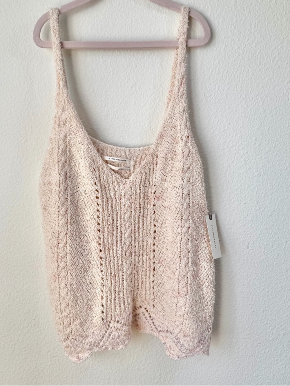 Anthropologie NWT Medium M Sweater Tank Top Space-Dye Cable Knit Scalloped Ivory - Picture 2 of 9